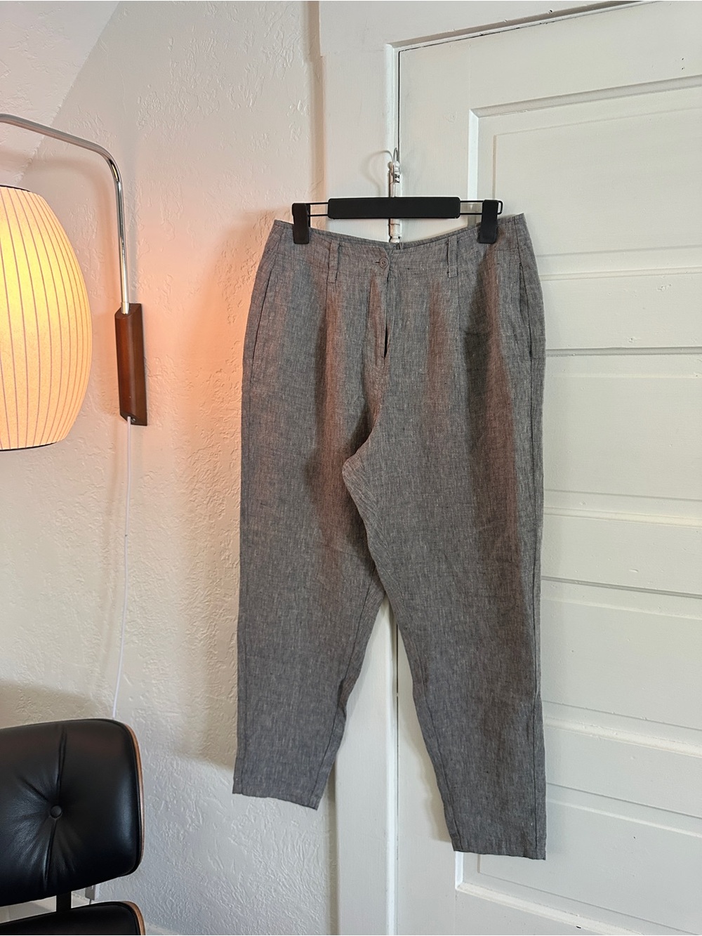 Poetry Womens Gray Pleated Linen Trousers